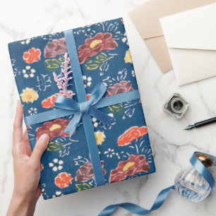 Papel De Presente Padrão Vintage Bingata: Peônias e pequenas che...
