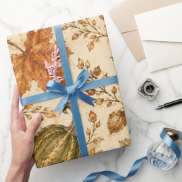 Papel De Presente Padrão Vintage de Abóbora e Cabaças de Outono 
