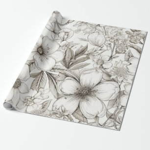 Papel De Presente Padrão Vintage Floral Sepia (11)