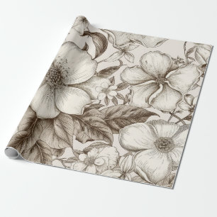Papel De Presente Padrão Vintage Floral Sepia (14)