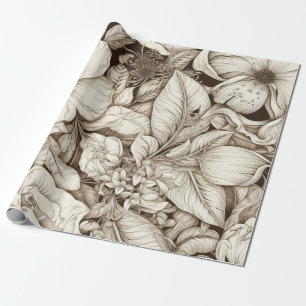 Papel De Presente Padrão Vintage Floral Sepia (9)