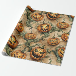 Papel De Presente Padrão Vintage Halloween Jack-O-Lantern