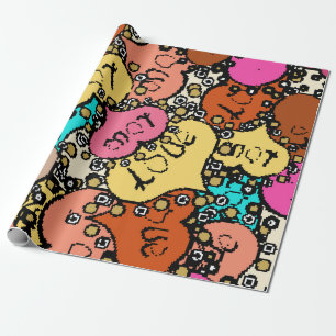 Papel De Presente Padrão vintage sutil com minúsculo laranja, preto