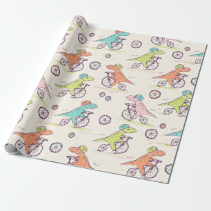 Papel De Presente Padrão Whimsical Dinossaur Racing Bikes