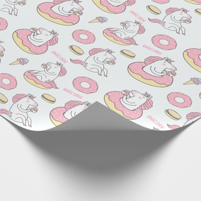 Papel De Presente Padrão Whimsical Rosquinha e Unicórns (Ponta)