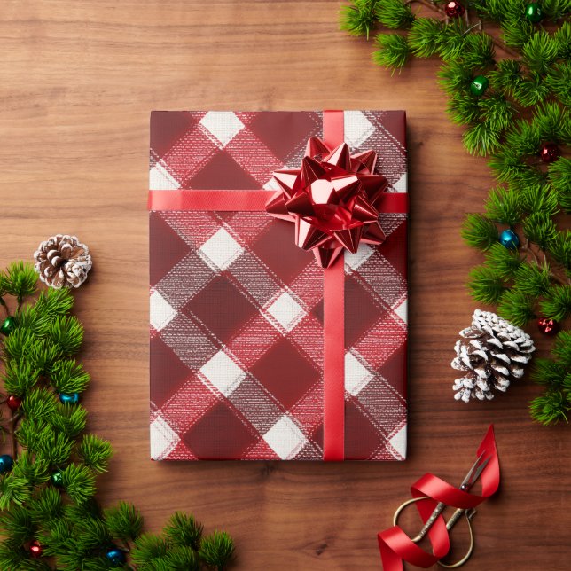 Papel De Presente Padrão Xadrez Algodão Casa de Campo Vermelho Cláss (Presente de Natal)