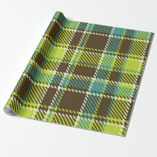 Papel De Presente Padrão xadrez amarelo marrom e azul