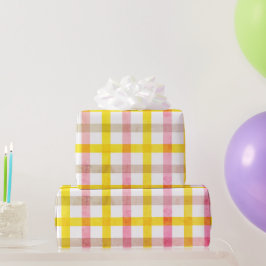 Papel De Presente Padrão Xadrez Amarelo Rosa Retrô Páscoa Menina