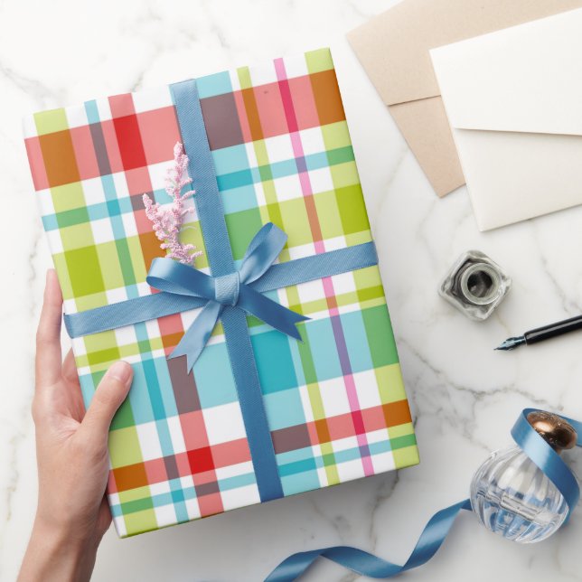 Papel De Presente Padrão Xadrez Arco-Íris Brilhante (Presentear)