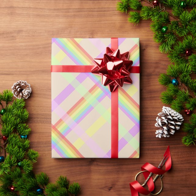 Papel De Presente Padrão Xadrez Arco-Íris Chic Urbano (Presente de Natal)