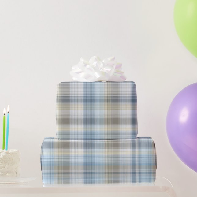 Papel De Presente Padrão Xadrez Azul Cinza Suave Calma Névoa (Presentes para festas)