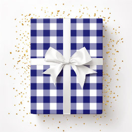 Papel De Presente Padrão Xadrez Azul e Branco Fazenda Rústica