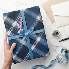 Papel De Presente Padrão Xadrez Azul Marinho Branco Inverno Neve Gel