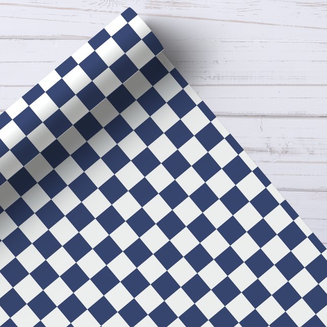 Papel De Presente Padrão Xadrez Azul Marinho e Branco (Criador carregado)