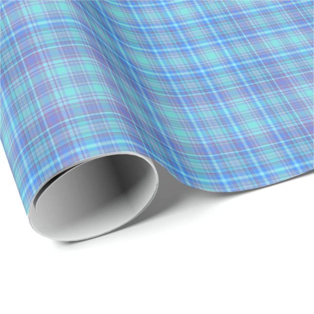 Papel De Presente Padrão Xadrez Azul Pastel (Ponta do rolo)
