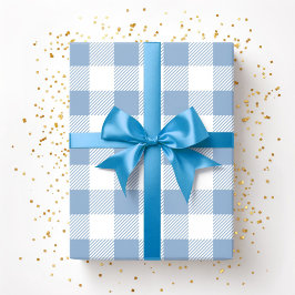 Papel De Presente Padrão Xadrez Azul Pó Branco
