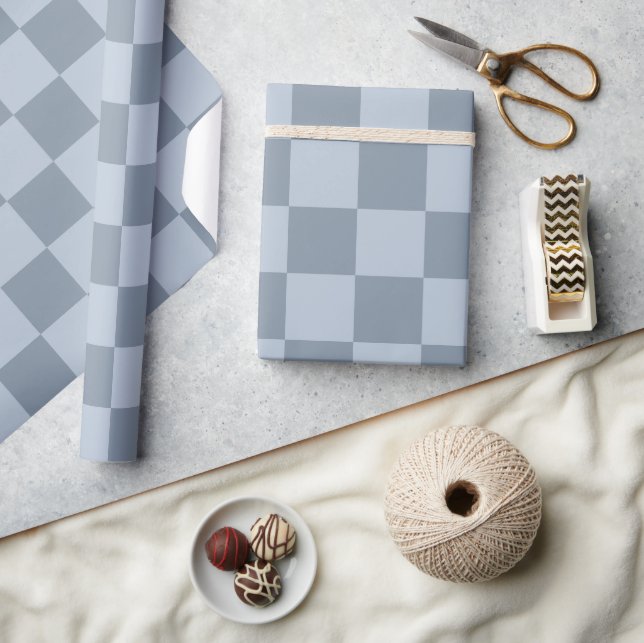 Papel De Presente Padrão Xadrez Azul Pó Minimalista (Artesanato)