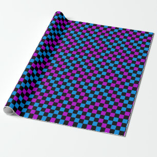 Papel De Presente Padrão Xadrez Azul Roxo e Preto