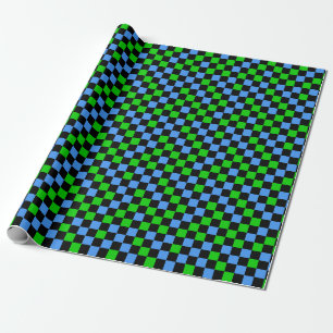 Papel De Presente Padrão Xadrez Azul Verde e Preto