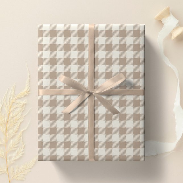 Papel De Presente Padrão Xadrez Boho Plaid Neutro (Criador carregado)