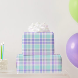 Papel De Presente Padrão Xadrez Branco com Grade Suave em Lavanda Me