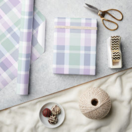 Papel De Presente Padrão Xadrez Branco com Grade Suave em Lavanda Me