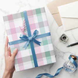 Papel De Presente Padrão Xadrez Branco Gingham Rosa Pastel Macio Ver