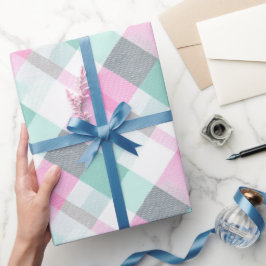 Papel De Presente Padrão Xadrez Branco Gingham Rosa Pastel Suave com