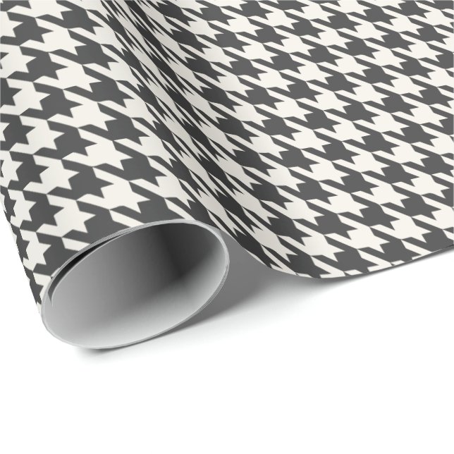 Papel De Presente Padrão Xadrez Charcoal & Marfim | Elegante  (Ponta do rolo)