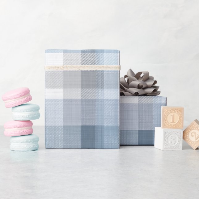 Papel De Presente Padrão Xadrez Cinza Azul Suave Calma Névoa (Chá de bebê)