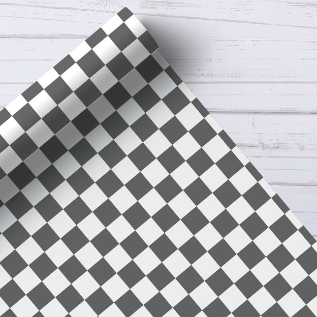 Papel De Presente Padrão Xadrez Cinza Escuro e Branco (Criador carregado)