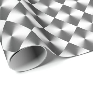 Papel De Presente Padrão Xadrez Cinza Prata 