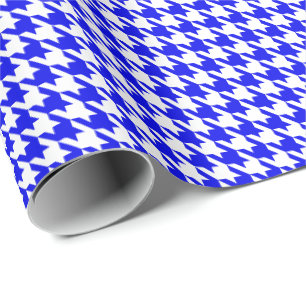 Papel De Presente Padrão Xadrez Clássico Azul Real e Branco
