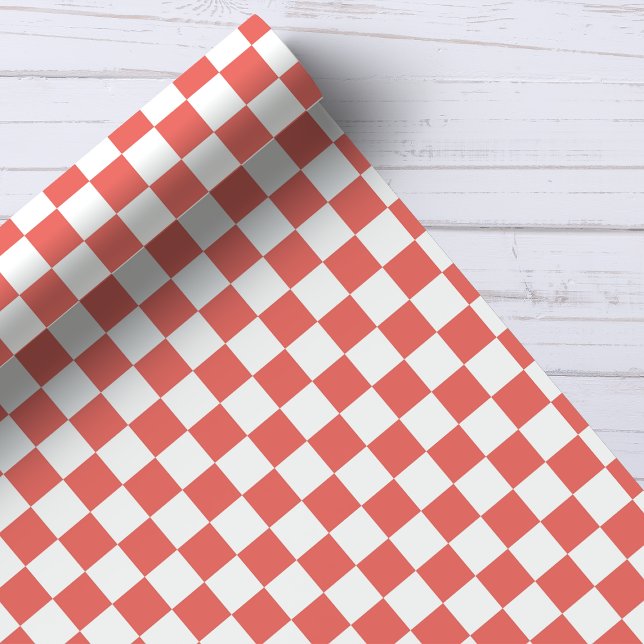 Papel De Presente Padrão Xadrez Coral e Branco (Criador carregado)