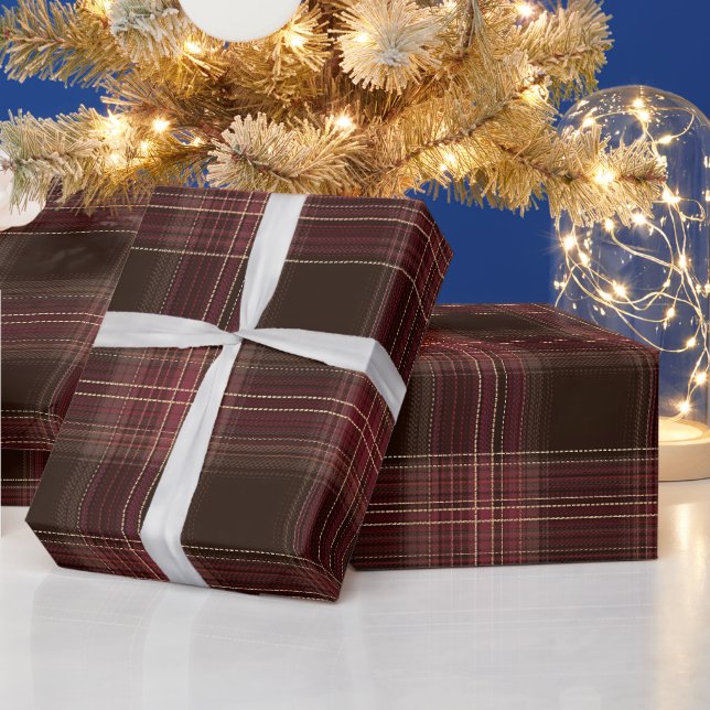 Papel De Presente Padrão Xadrez de Argila Outono Marrom Borgonha Que (Feriados)