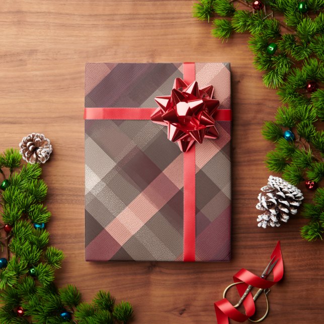 Papel De Presente Padrão Xadrez de Argila Outono Marrom Burgundy Que (Presente de Natal)