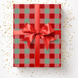 Papel De Presente Padrão Xadrez de Búfalo Vermelho Verde de Natal