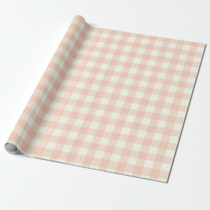 Papel De Presente Padrão Xadrez de Ginga em Tom de Pêssego Pastel