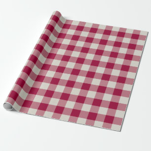 Papel De Presente Padrão Xadrez de Gingham Vermelho Cranberry 