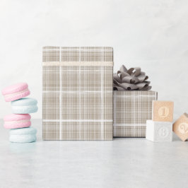 Papel De Presente Padrão Xadrez de Linho Bege Creme Neutro