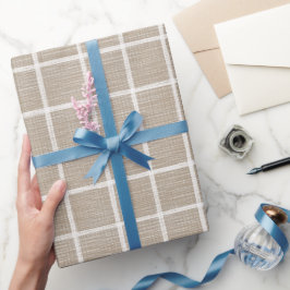 Papel De Presente Padrão Xadrez de Linho Bege Creme Neutro