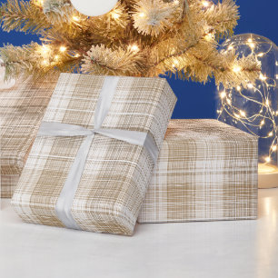 Papel De Presente Padrão Xadrez de Linho Bege Creme Neutro