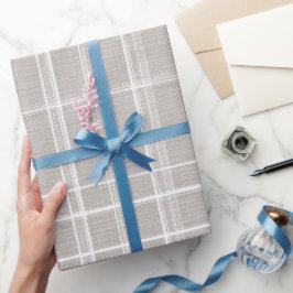 Papel De Presente Padrão Xadrez de Linho Bege Creme Suave em Vidraça