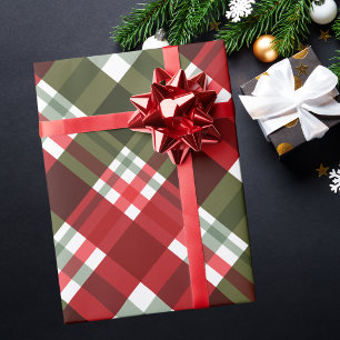Papel De Presente Padrão Xadrez de Natal Moderno Vermelho e Verde