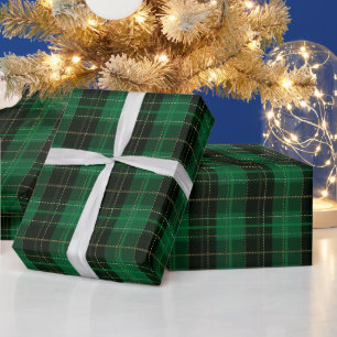 Papel De Presente Padrão Xadrez de Natal Verde Festivo de Inverno
