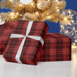 Papel De Presente Padrão Xadrez de Natal Vermelho Festivo de Inverno