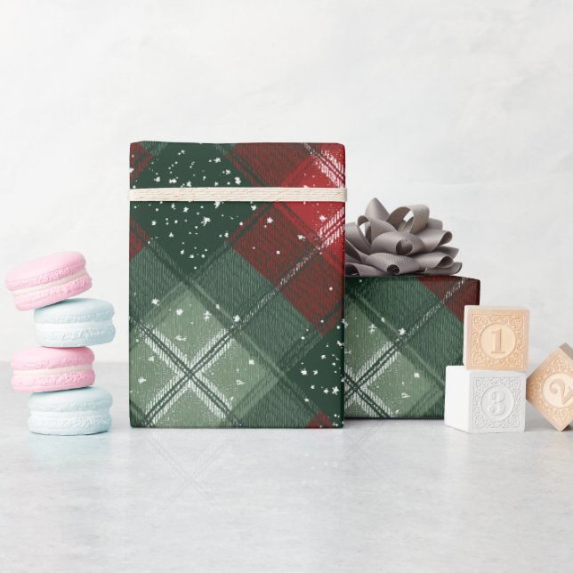 Papel De Presente Padrão Xadrez de Natal Vermelho Verde Neve (Chá de bebê)