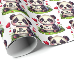 Papel De Presente Padrão xadrez de urso Panda fofo do Dia dos Namora