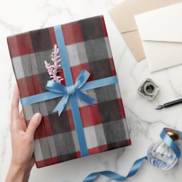 Papel De Presente Padrão Xadrez em Madeira de Celeiro Vermelho Branc