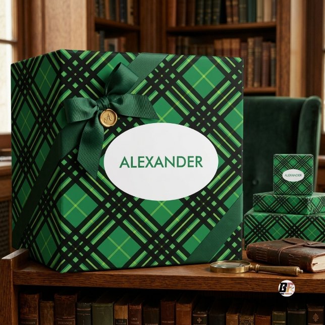 Papel De Presente Padrão Xadrez Escocês Verde Clássico (Criador carregado)